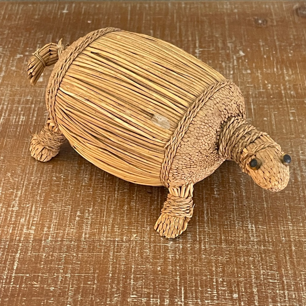 Vintage Hand Woven Grass Straw Turtle Figure Sea Turtle